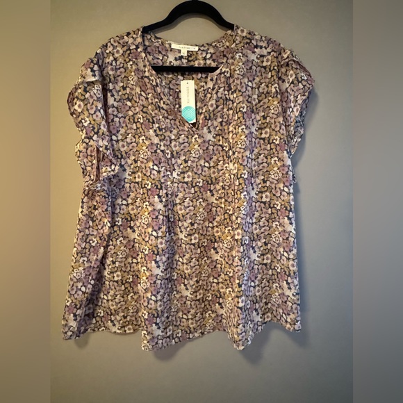Women's Split Neck Floral Print Blouse Purple Size 3X NWT - Picture 2 of 7